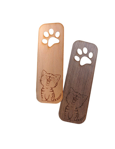Marcapáginas Gato en Madera Natural personalizable