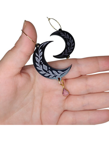 Pendientes Luna Creciente con Gema – Estilo Gótico