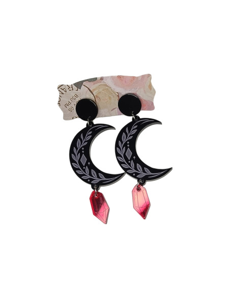 Pendientes Luna Creciente con Gema – Estilo Gótico