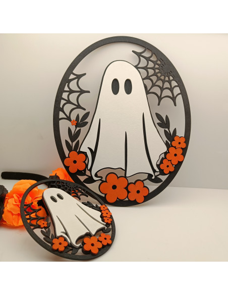 Fantasma Halloween de Madera Pintado a Mano