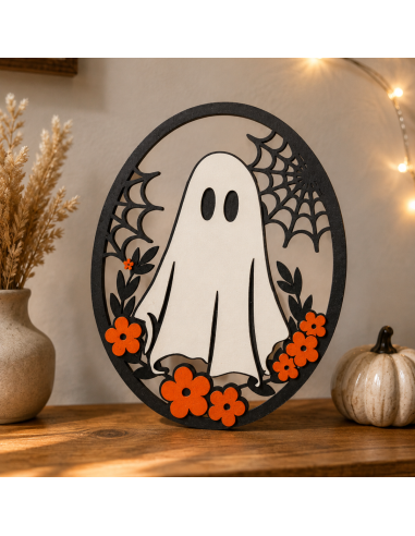 Fantasma Halloween de Madera Pintado a Mano