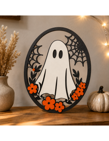 Fantasma Halloween de Madera Pintado a Mano